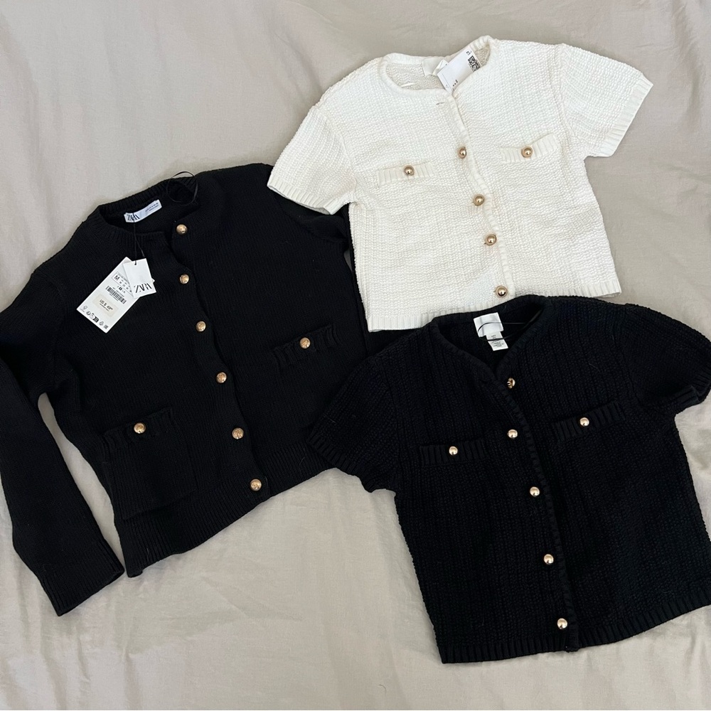 Zara Black and White Cardigan Sweaters